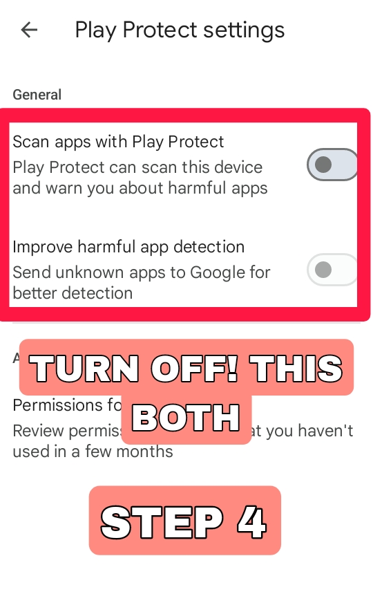 Step 4 – Turn off Play Protect options
