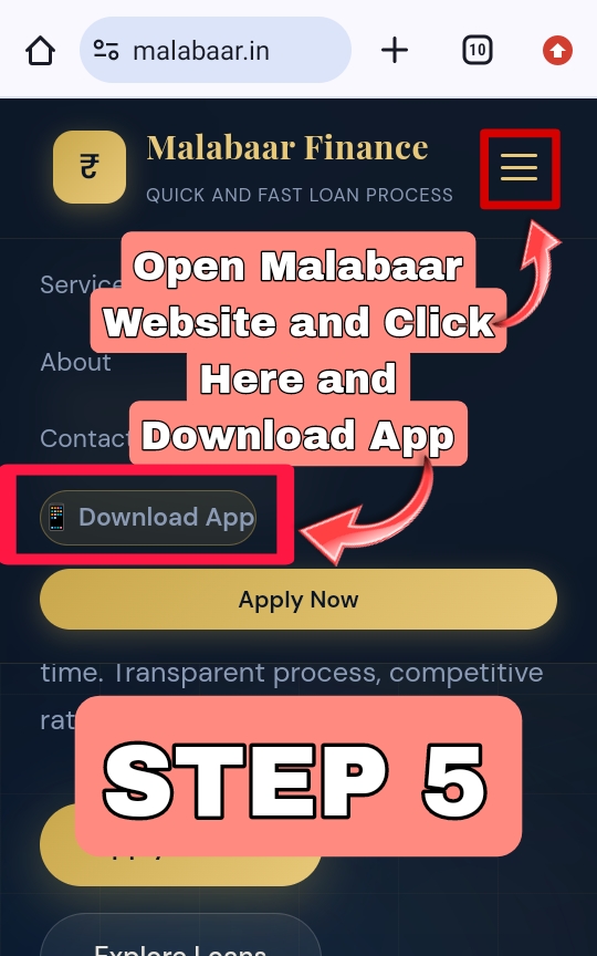 Step 5 – Download App from website menu