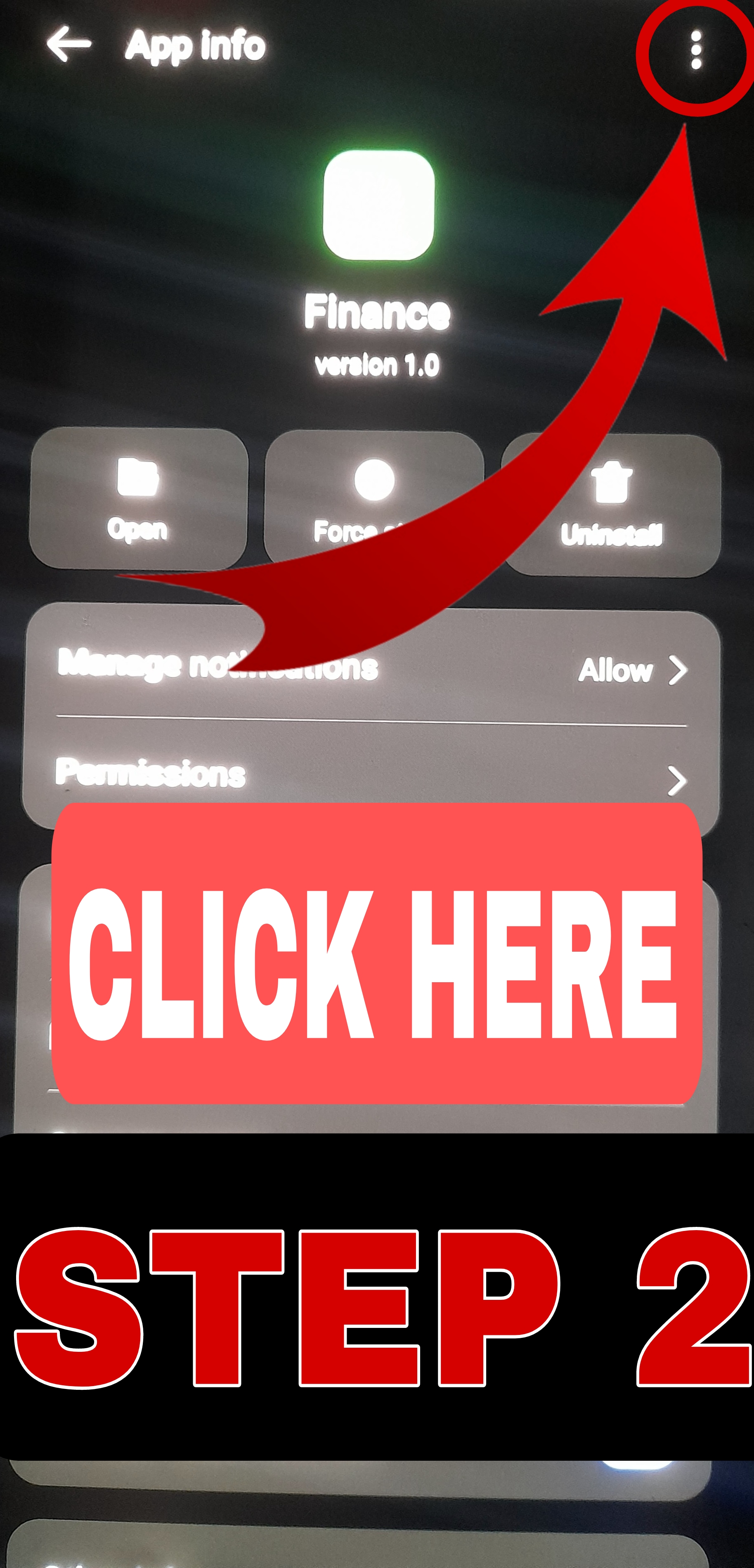 Step 2 – Three dots menu in app settings