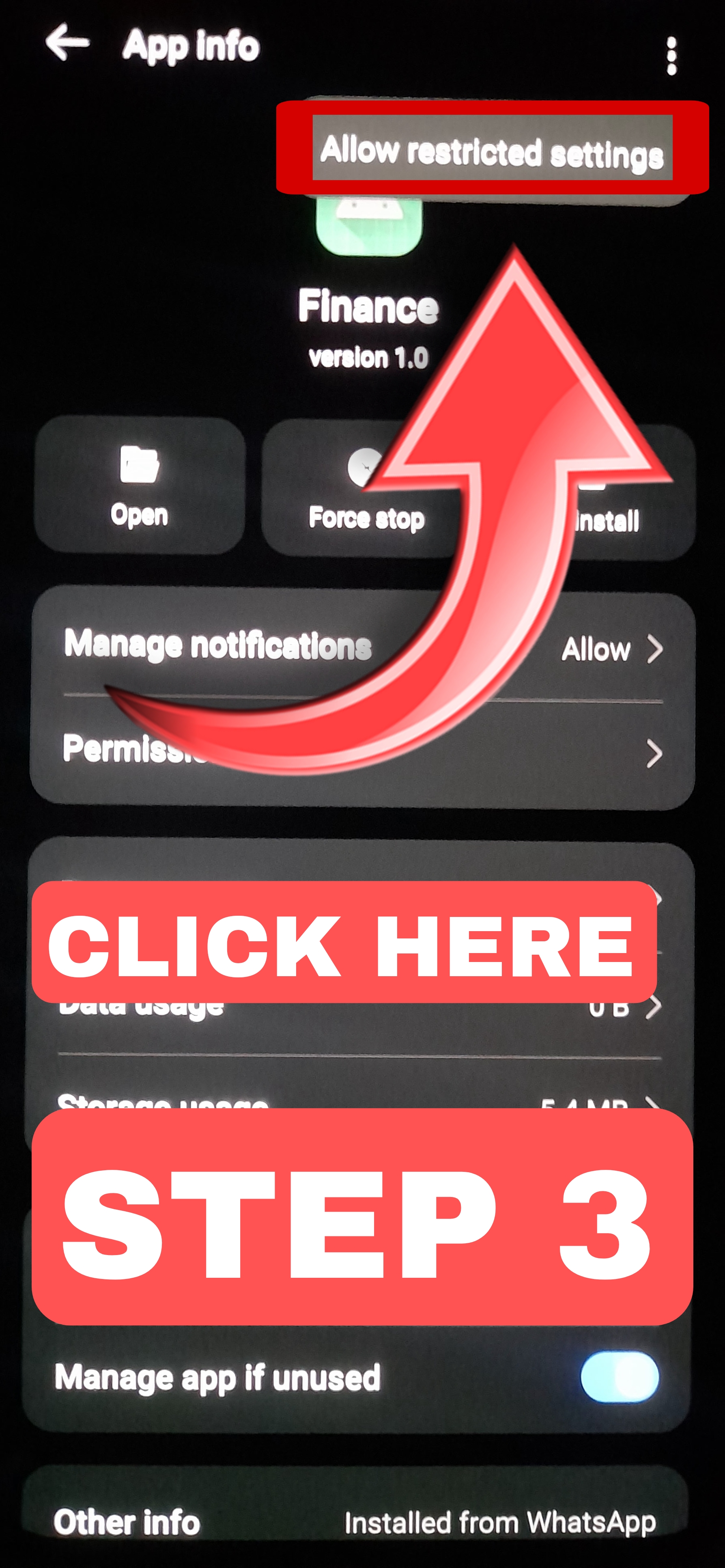 Step 3 – Allow restricted settings