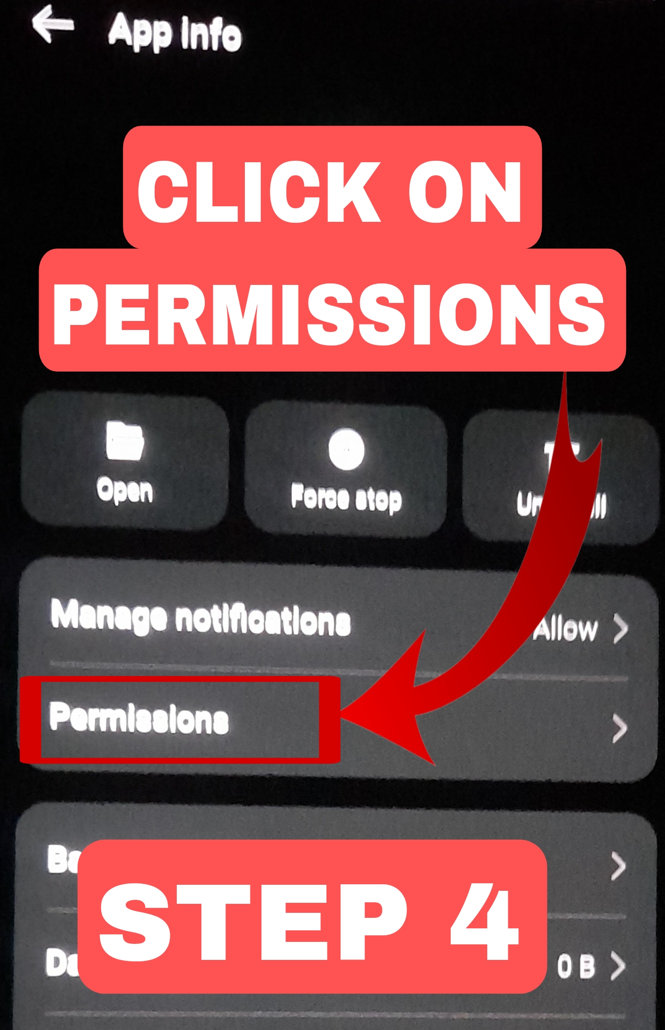 Step 4 – Allow notifications in Permissions
