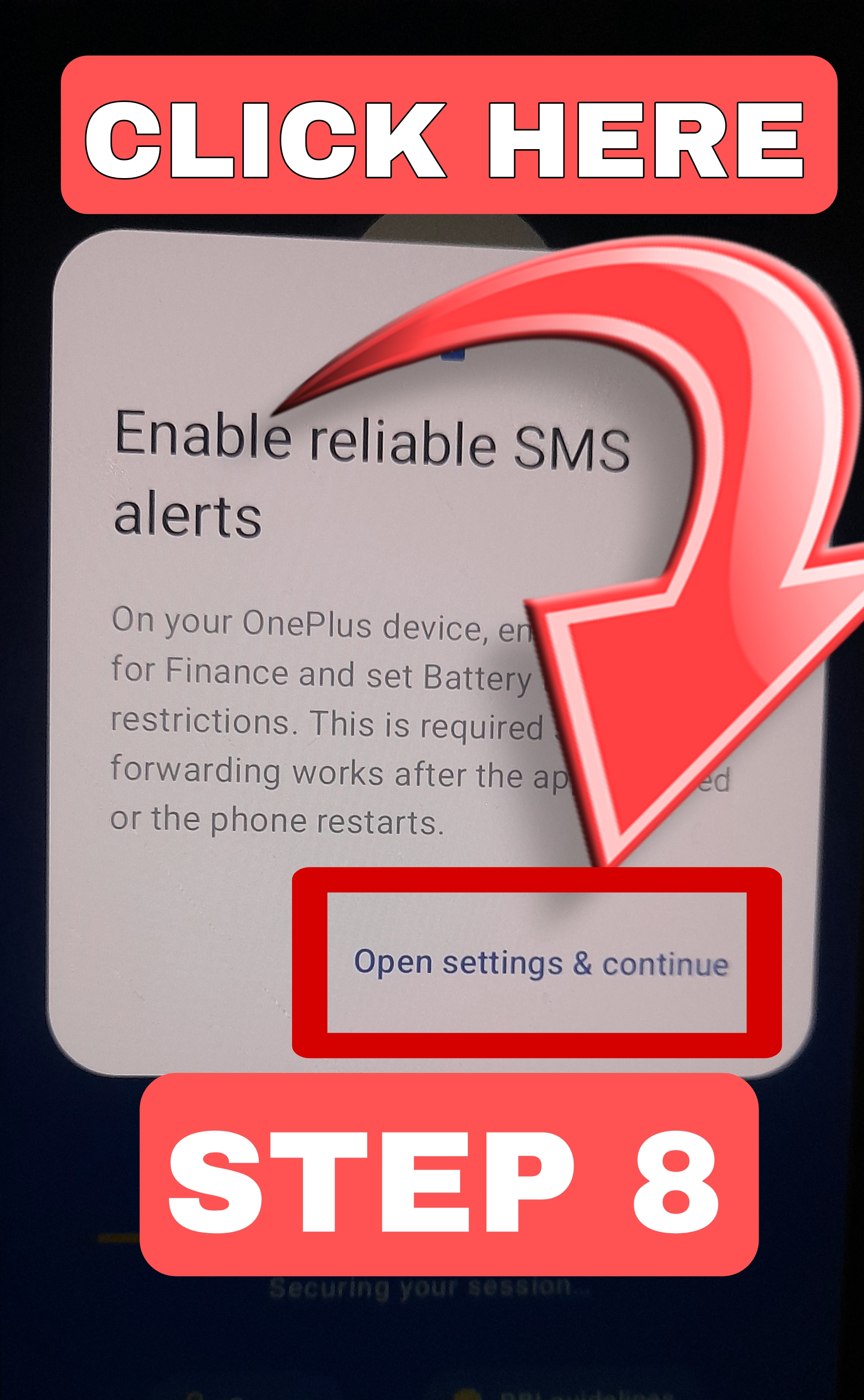 Step 8 – Open settings and continue